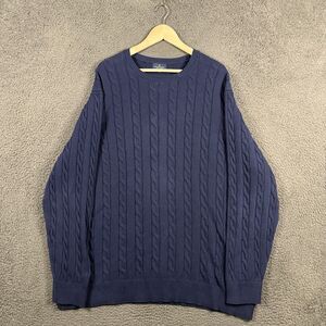 Brooks Brothers Sweater Mens 2XLT Blue Cable Knit Crew Neck Supima Cotton Preppy